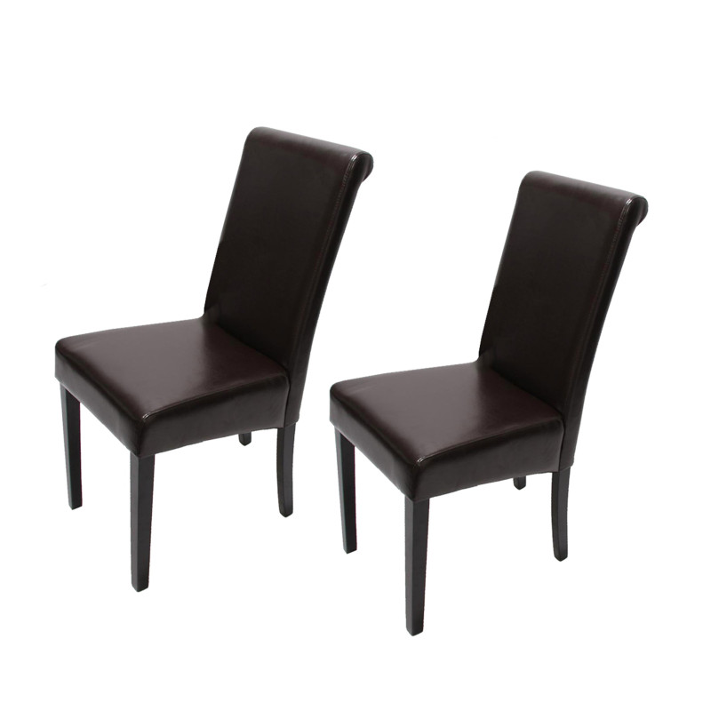 Lot de 2 chaises de séjour Novara II, cuir, brun/pieds foncés