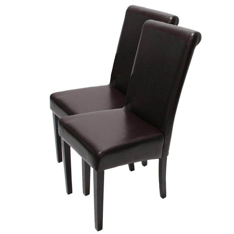 Lot de 2 chaises de séjour Novara II, cuir, brun/pieds foncés