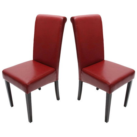 Lot de 2 chaises de séjour Novara II, cuir, rouge/pieds foncés