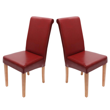 Lot de 2 chaises de séjour Novara II, cuir, rouge/pieds clairs