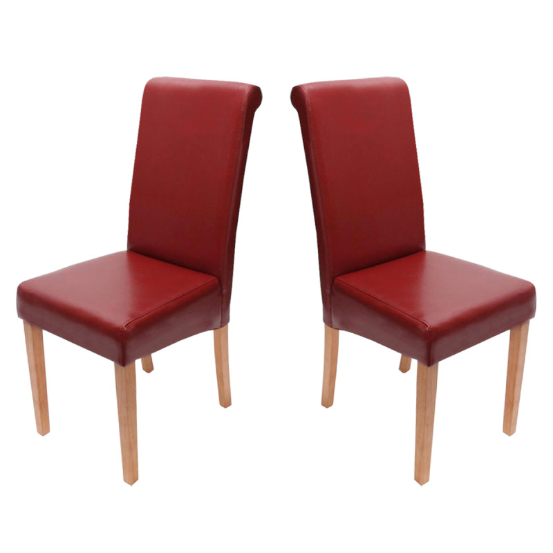 Lot de 2 chaises de séjour Novara II, cuir, rouge/pieds clairs