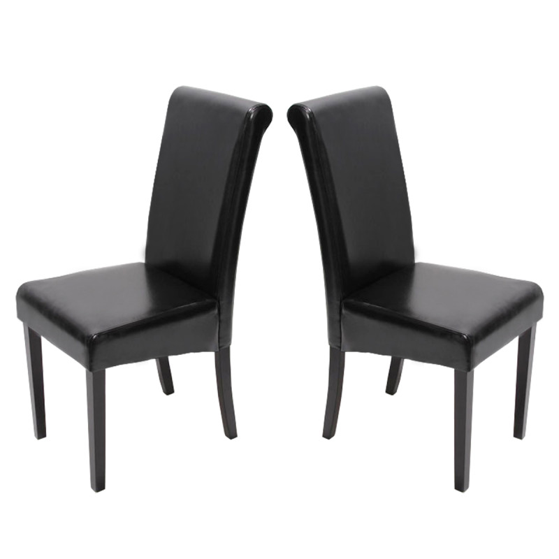 Lot de 2 chaises de séjour Novara II, cuir, noir/pieds foncés
