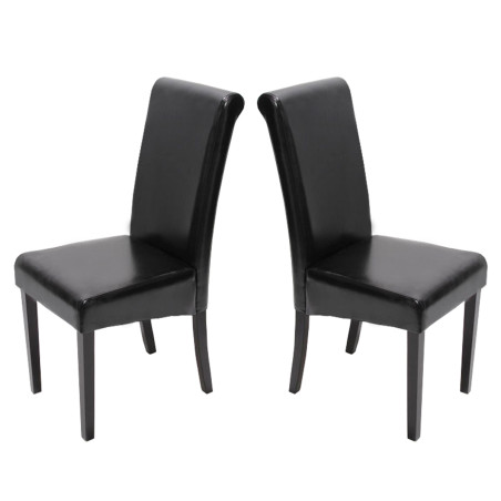 Lot de 2 chaises de séjour Novara II, cuir, noir/pieds foncés