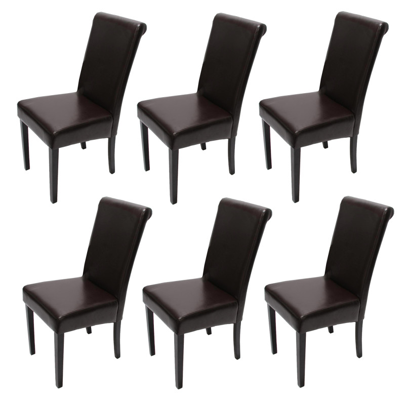 Lot de 6 chaises de séjour Novara II, cuir - brun/pieds foncés