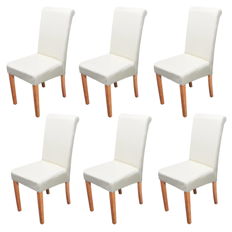 Lot de 6 chaises de séjour Novara II, cuir - crème/pieds clairs