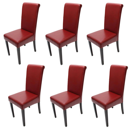 Lot de 6 chaises de séjour Novara II, cuir - rouge/pieds foncés