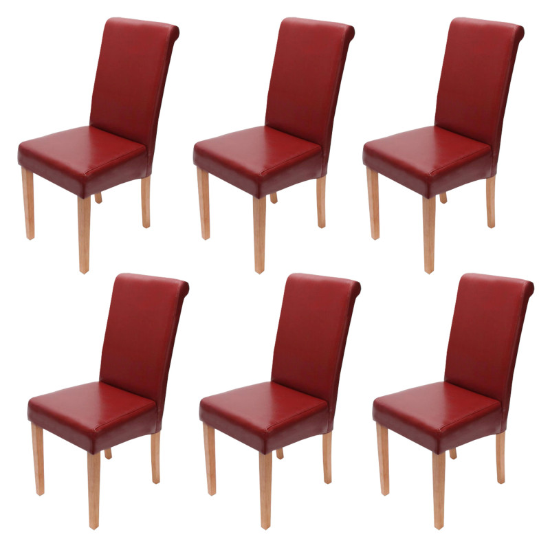 Lot de 6 chaises de séjour Novara II, cuir - rouge/pieds clairs