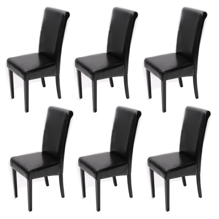 Lot de 6 chaises de séjour Novara II, cuir - noir/pieds foncés