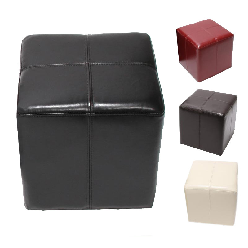 Pouf dé, tabouret Onex, cuir, 36x36x36cm, noir