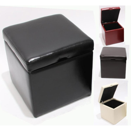 Pouf tabouret cube-coffre Onex, cuir, 45x44x44cm, noir