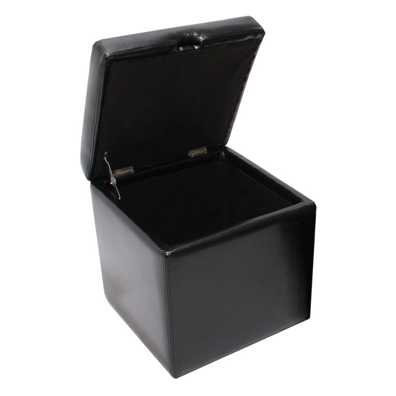 Pouf tabouret cube-coffre Onex, cuir, 45x44x44cm, noir