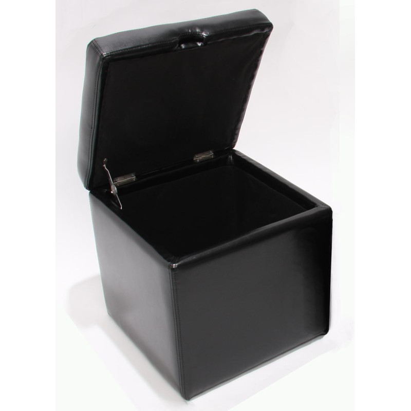 Pouf tabouret cube-coffre Onex, cuir, 45x44x44cm, noir