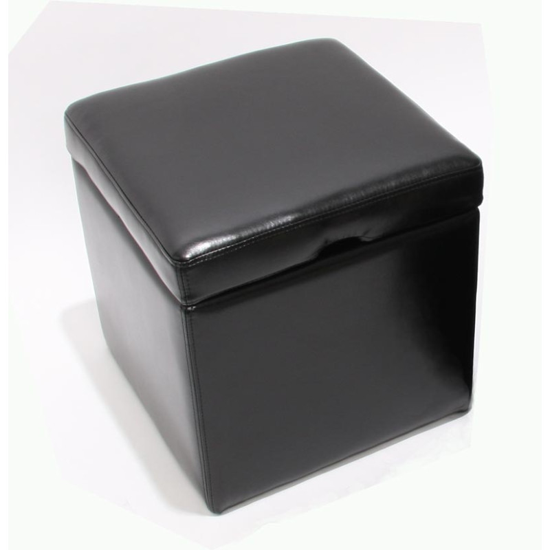 Pouf tabouret cube-coffre Onex, cuir, 45x44x44cm, noir