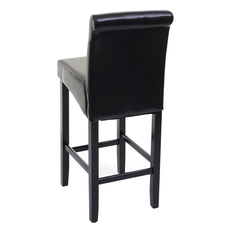 Lot de 2 tabourets de bar bois/cuir reconstitué, noir/pieds foncés