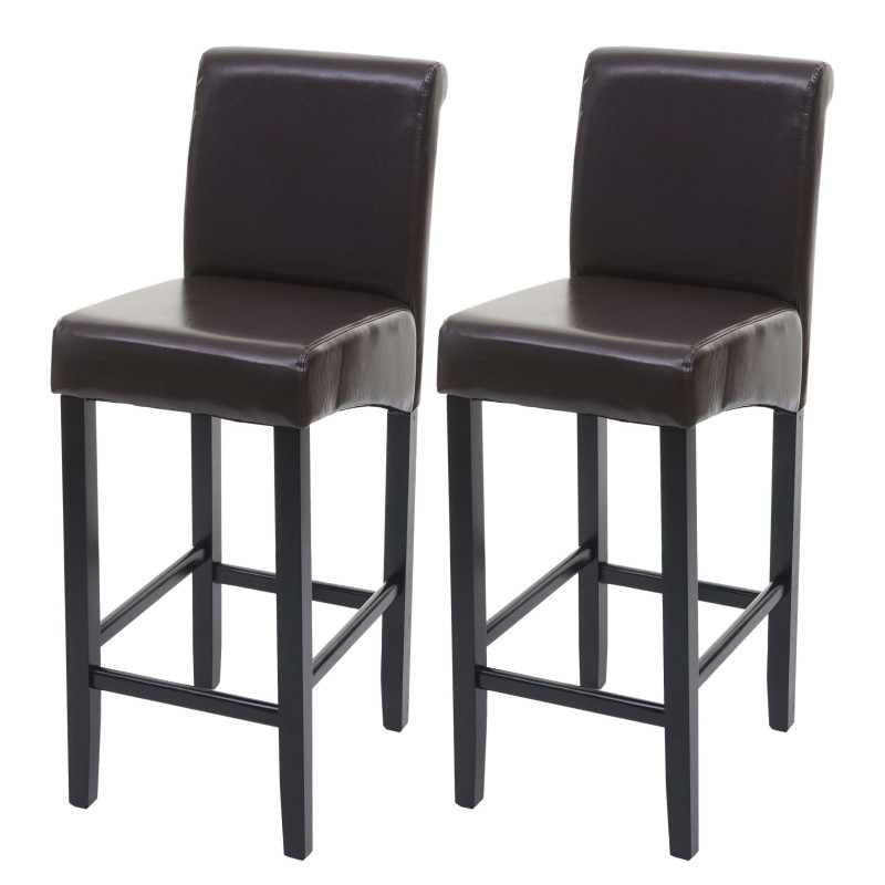 Lot de 2 tabourets de bar bois/cuir reconstitué, marron/pieds foncés