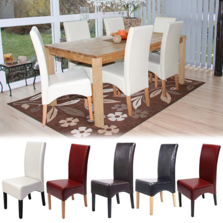 Lot de 6 chaises Latina, salle à manger, cuir reconstitué - couleur crème, pieds foncés