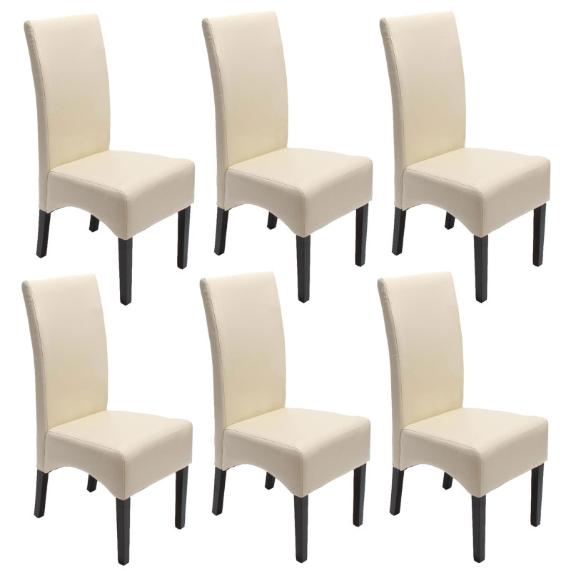 Lot de 6 chaises Latina, salle à manger, cuir reconstitué - couleur crème, pieds foncés