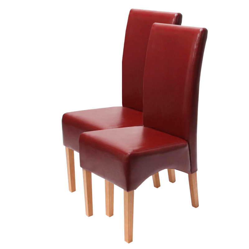 Lot de 2 chaises Latina, salle à manger, cuir reconstitué - rouge, pieds clairs