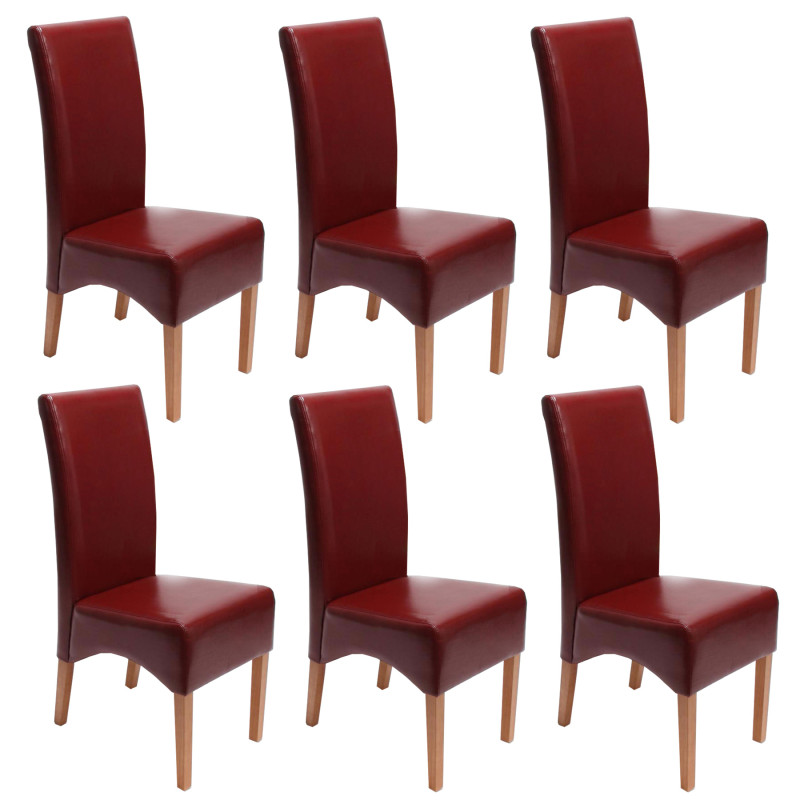 Lot de 6 chaises Latina, salle à manger, cuir reconstitué - rouge, pieds clairs