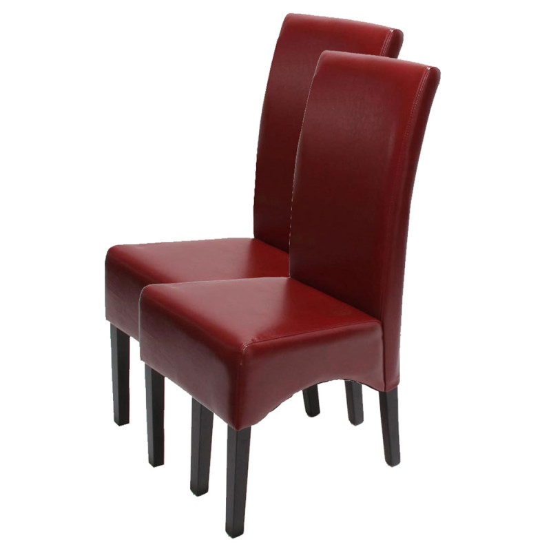 Lot de 2 chaises Latina, salle à manger, cuir reconstitué - rouge, pieds foncés
