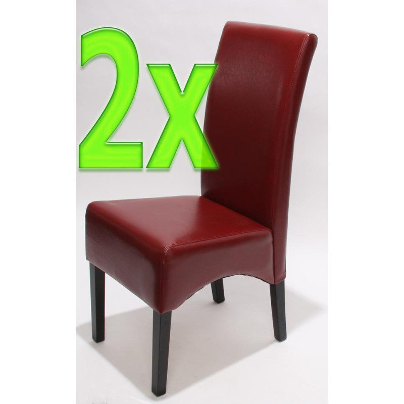 Lot de 2 chaises Latina, salle à manger, cuir reconstitué - rouge, pieds foncés