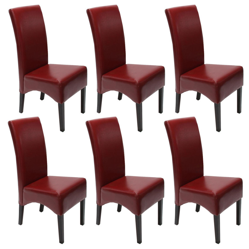 Lot de 6 chaises Latina, salle à manger, cuir reconstitué - rouge, pieds foncés