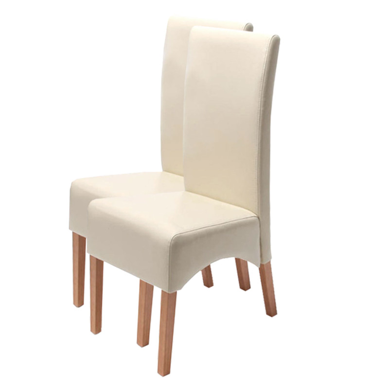 Lot de 2 chaises Latina, salle à manger, cuir reconstitué - couleur crème, pieds clairs
