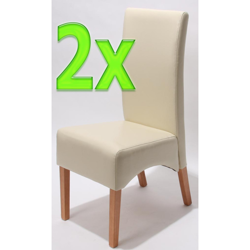 Lot de 2 chaises Latina, salle à manger, cuir reconstitué - couleur crème, pieds clairs