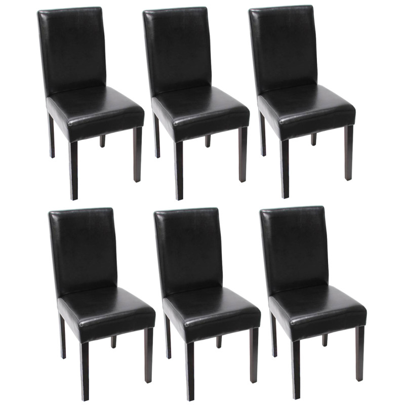 Lot de 6 chaises de séjour Littau - cuir noir, pieds foncés