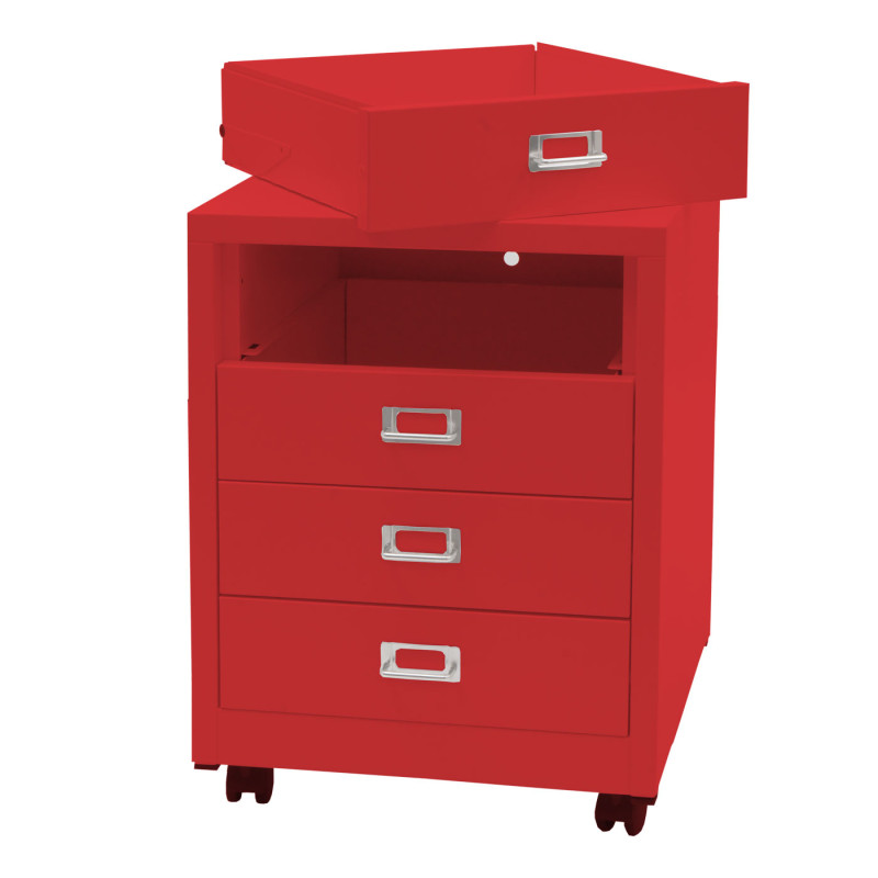 Caisson à roulettes armoire à tiroirs acier armoire à dossiers, métal 55x40x41cm 4 tiroirs - rouge