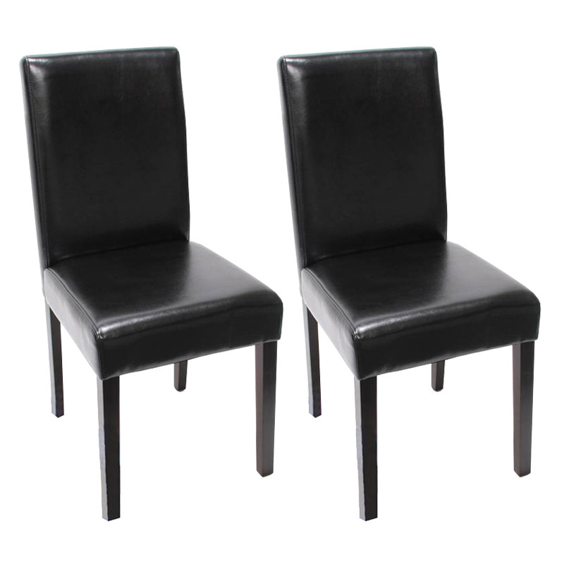 Lot de 6 chaises de séjour Littau - cuir noir, pieds foncés