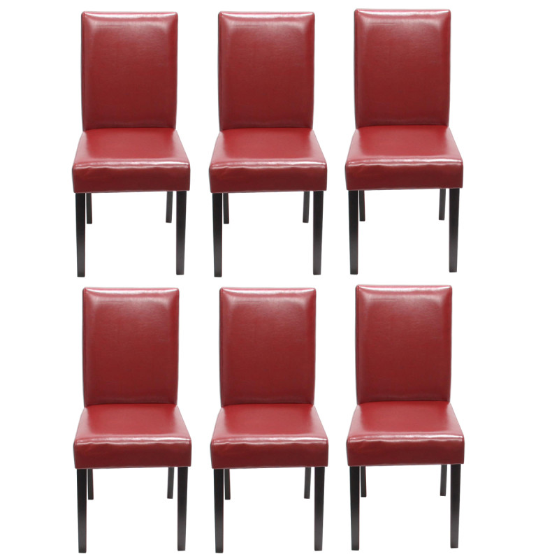 Lot de 6 chaises de séjour Littau - cuir reconstitué rouge, pieds foncés