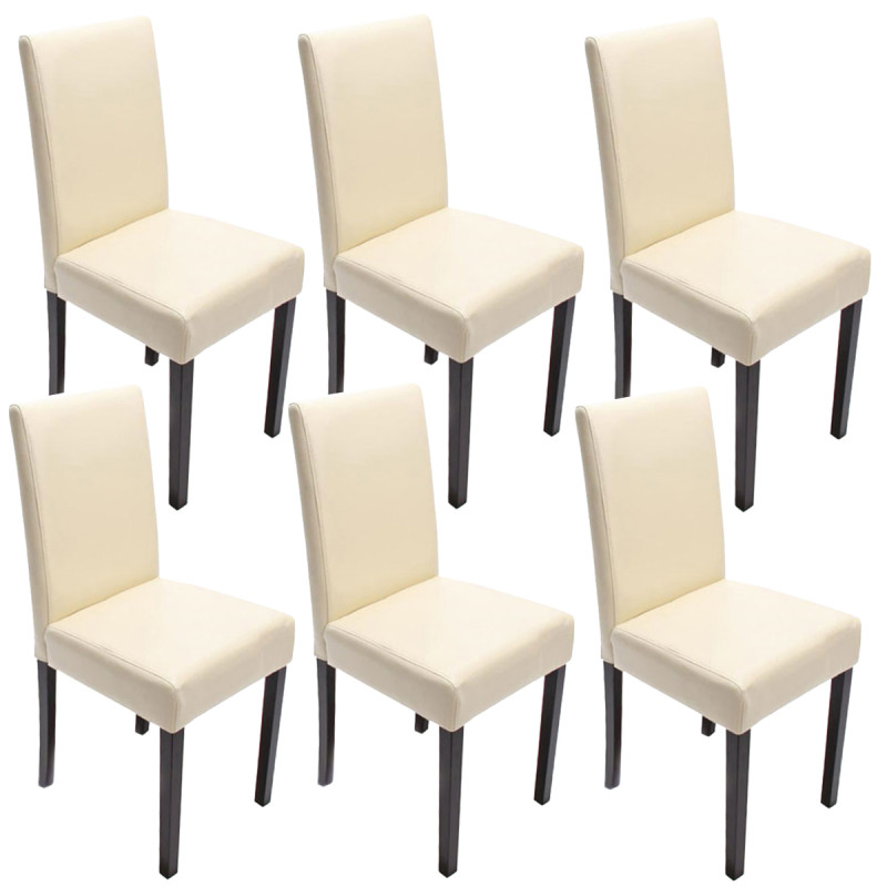 Lot de 6 chaises de séjour Littau - cuir reconstitué crème, pieds foncés