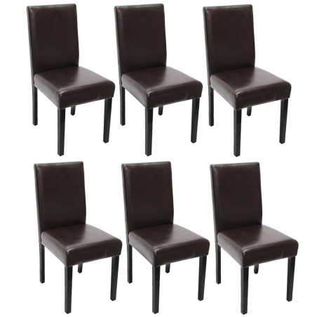 Lot de 6 chaises de séjour Littau - cuir reconstitué marron, pieds foncés