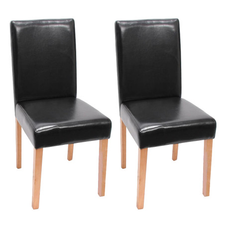 Lot de 2 chaises de séjour Littau, cuir reconstitué noir, pieds clairs