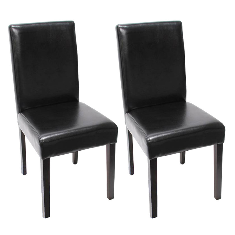 Lot de 2 chaises de séjour Littau, cuir reconstitué noir, pieds foncés