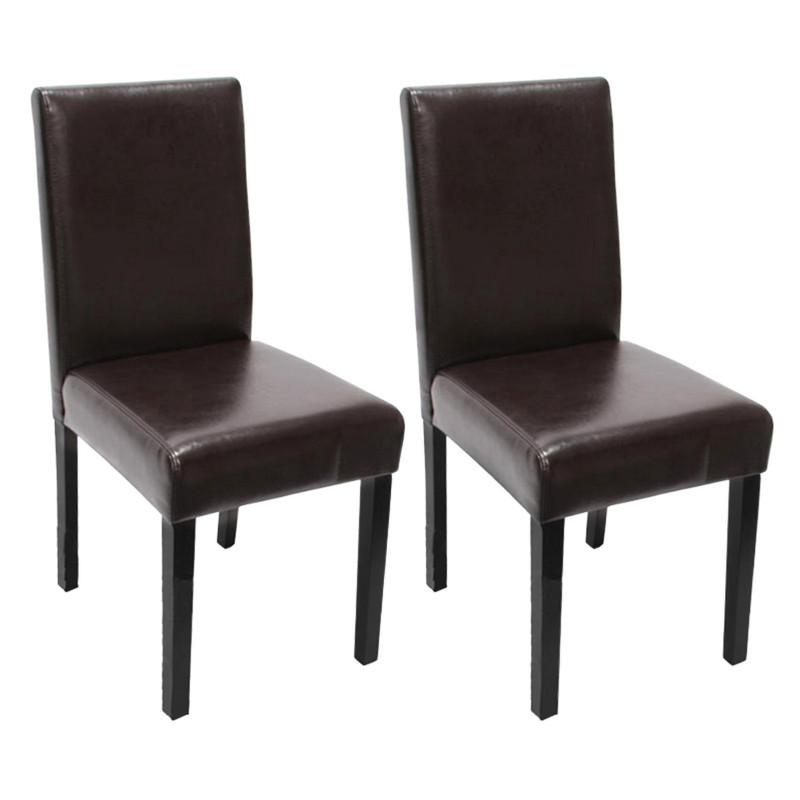Lot de 2 chaises de séjour Littau, cuir reconstitué marron, pieds foncés