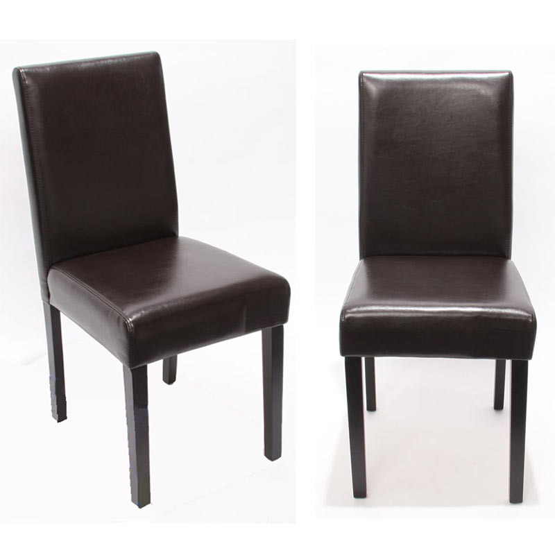 Lot de 2 chaises de séjour Littau, cuir reconstitué marron, pieds foncés