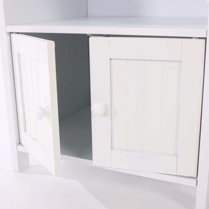 Meuble étagère de rangement salle de bains, bois, blanc, 41x36x86cm