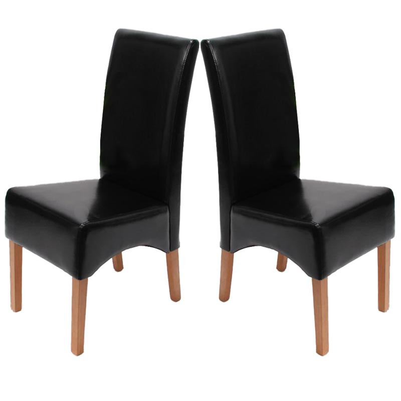 Lot de 2 chaises Latina, salle à manger, cuir reconstitué - noir, pieds clairs