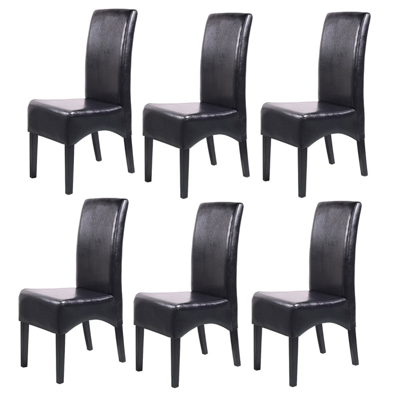 Lot de 6 chaises Latina, salle à manger, cuir reconstitué - noir, pieds foncés