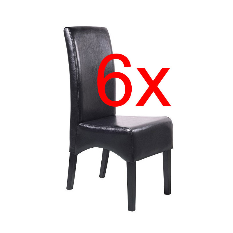 Lot de 6 chaises Latina, salle à manger, cuir reconstitué - noir, pieds foncés