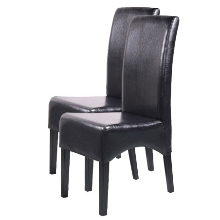 Lot de 2 chaises Latina, salle à manger, cuir reconstitué - noir, pieds foncés