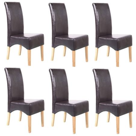 Lot de 6 chaises Latina, salle à manger, cuir reconstitué - marron, pieds clairs