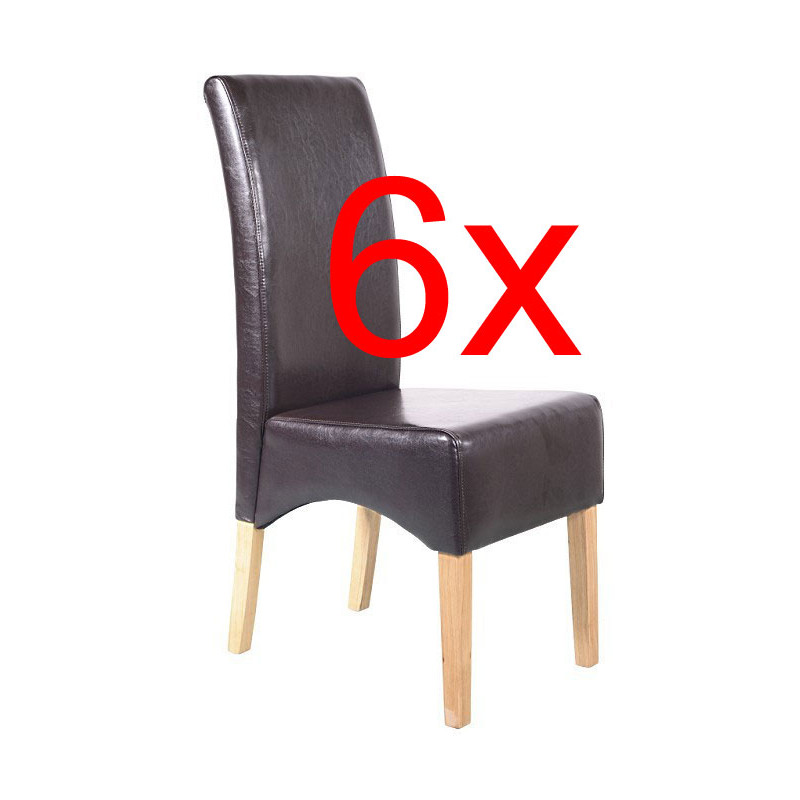 Lot de 6 chaises Latina, salle à manger, cuir reconstitué - marron, pieds clairs