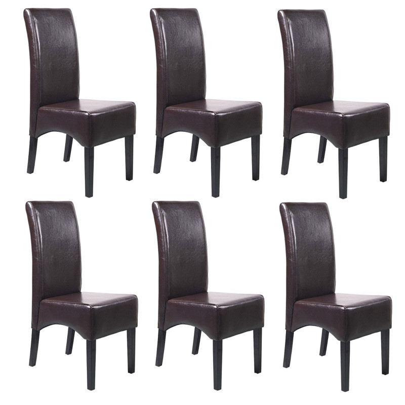 Lot de 6 chaises Latina, salle à manger, cuir reconstitué - marron, pieds foncés