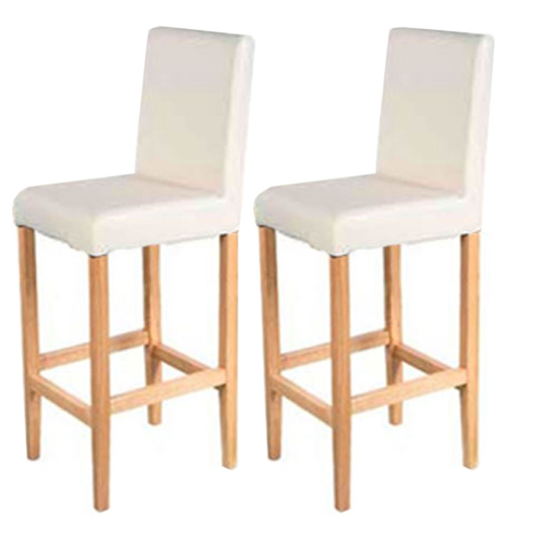 Lot de 2 tabourets de bar Vicenza, cuir, crème/pieds clairs