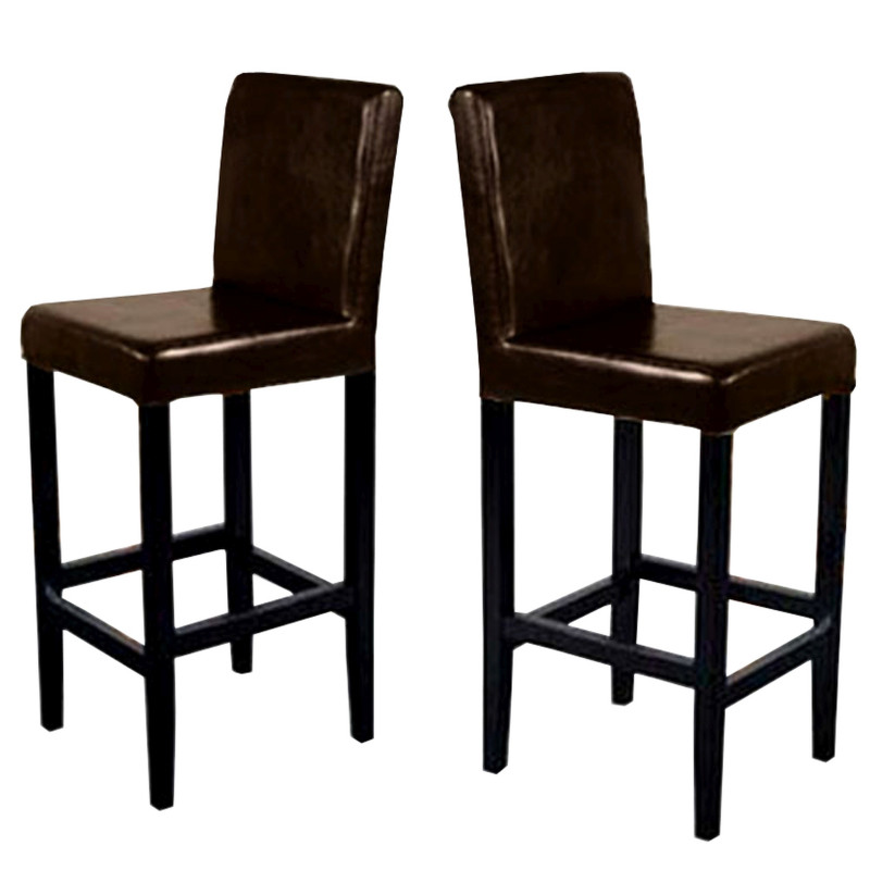 Lot de 2 tabourets de bar Vicenza, cuir, marron/pieds foncés