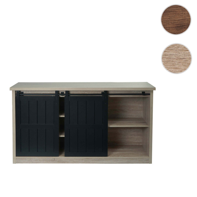 Sideboard Highboard étagère armoire, porte coulissante 7 compartiments, aspect bois métal industriel 84x150x40cm - brun