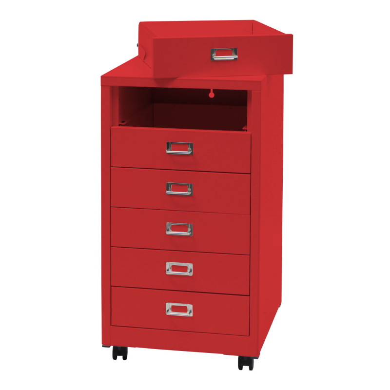 Caisson roulant armoire à tiroirs en acier armoire à dossiers, métal 75x40x41cm 6 tiroirs - rouge